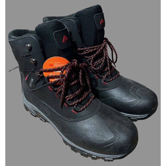 Ozark Trail Men’s Size 13 Leather Snow Boots Black Red Waterproof Winter NEW - Picture 1 of 9